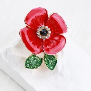 Red Flower Green Floral Brooch